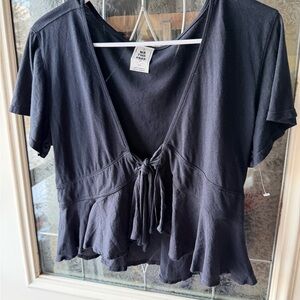 We The Free Black Tie-Front Blouse